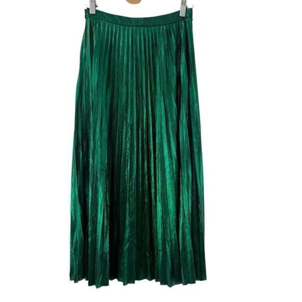 Flying Tomato Metallic Green Pleated Skirt